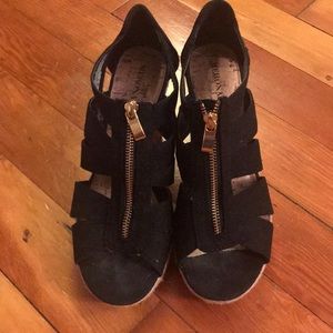 Women’s black strappy wedges